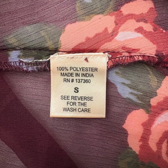 Floral Sheer Burgundy High-Low Maxi Kimono With Off-Shoulder Design Size S - Picture 6 of 10